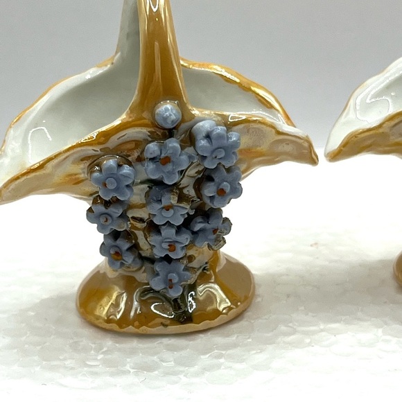 2 Vintage Elfinware Miniature Basket with Blue Flowers Made in Germany - Picture 2 of 16